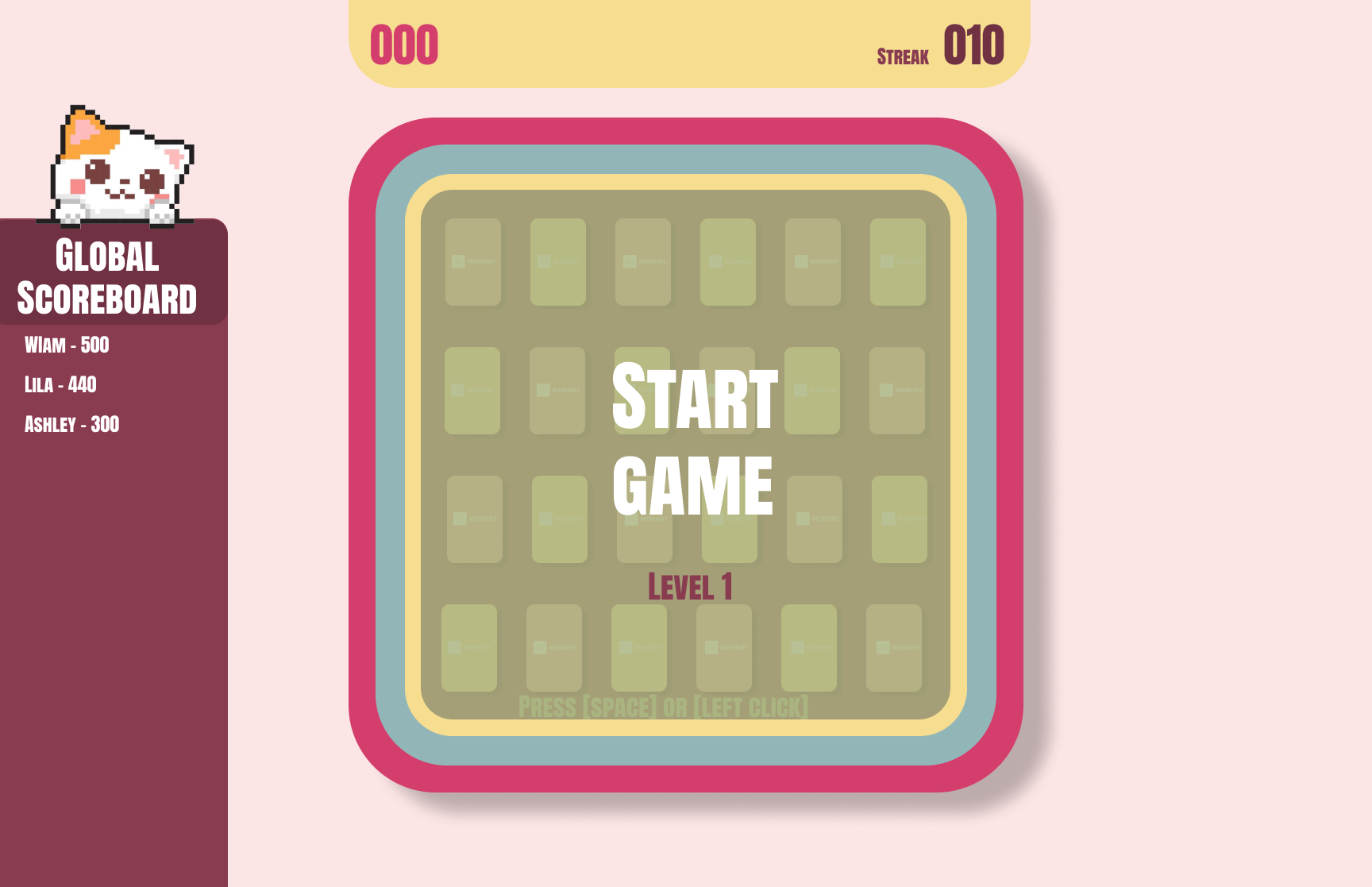 memory game design